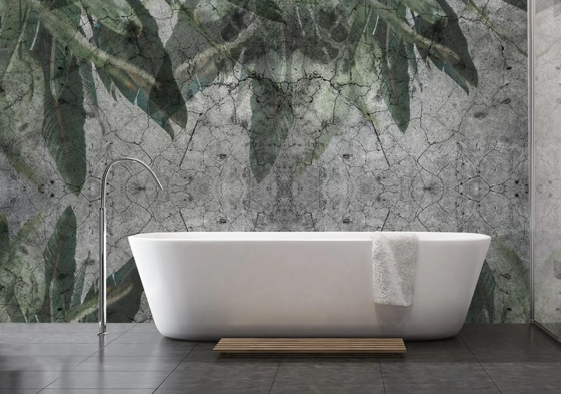 murais de parede Folhas no concreto velho u60048