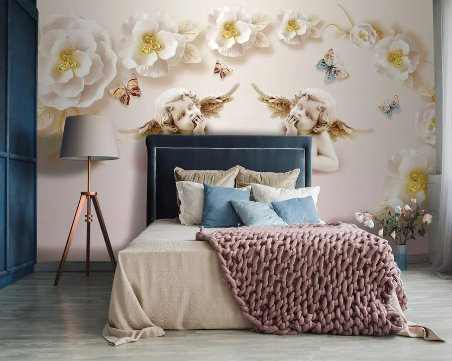 murais de parede Querubins e flores u60747