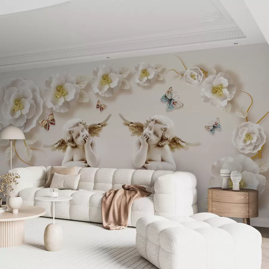 murais de parede Querubins e flores u60747
