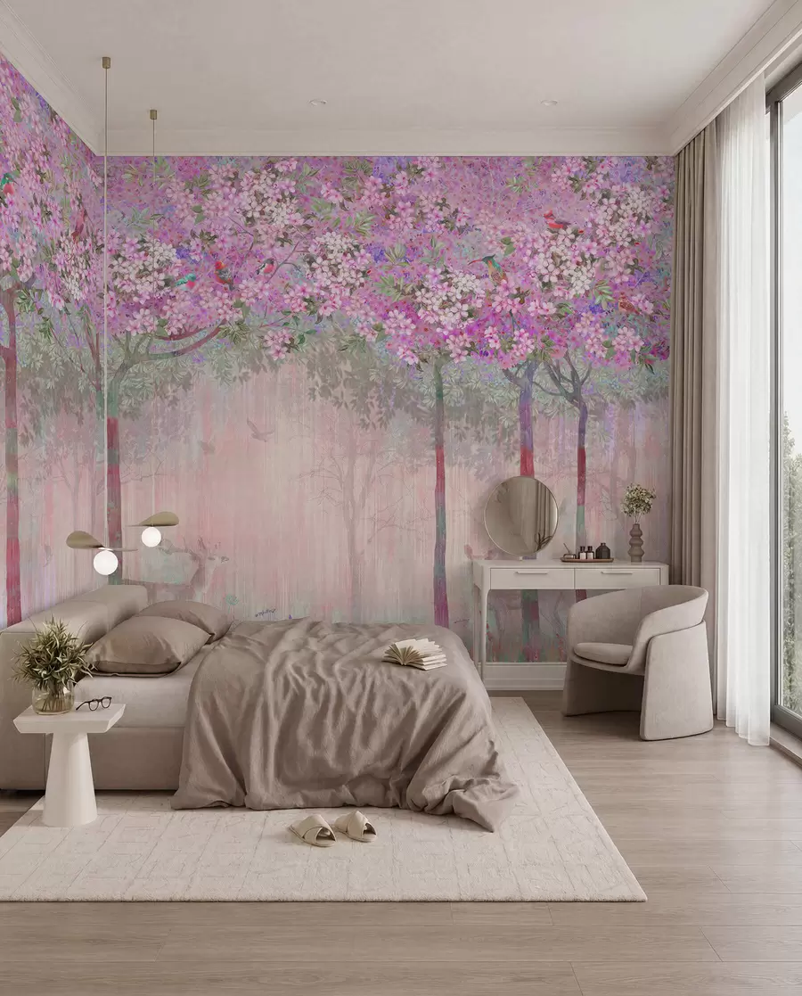 murais de parede Veado entre flores rosa u62100v3