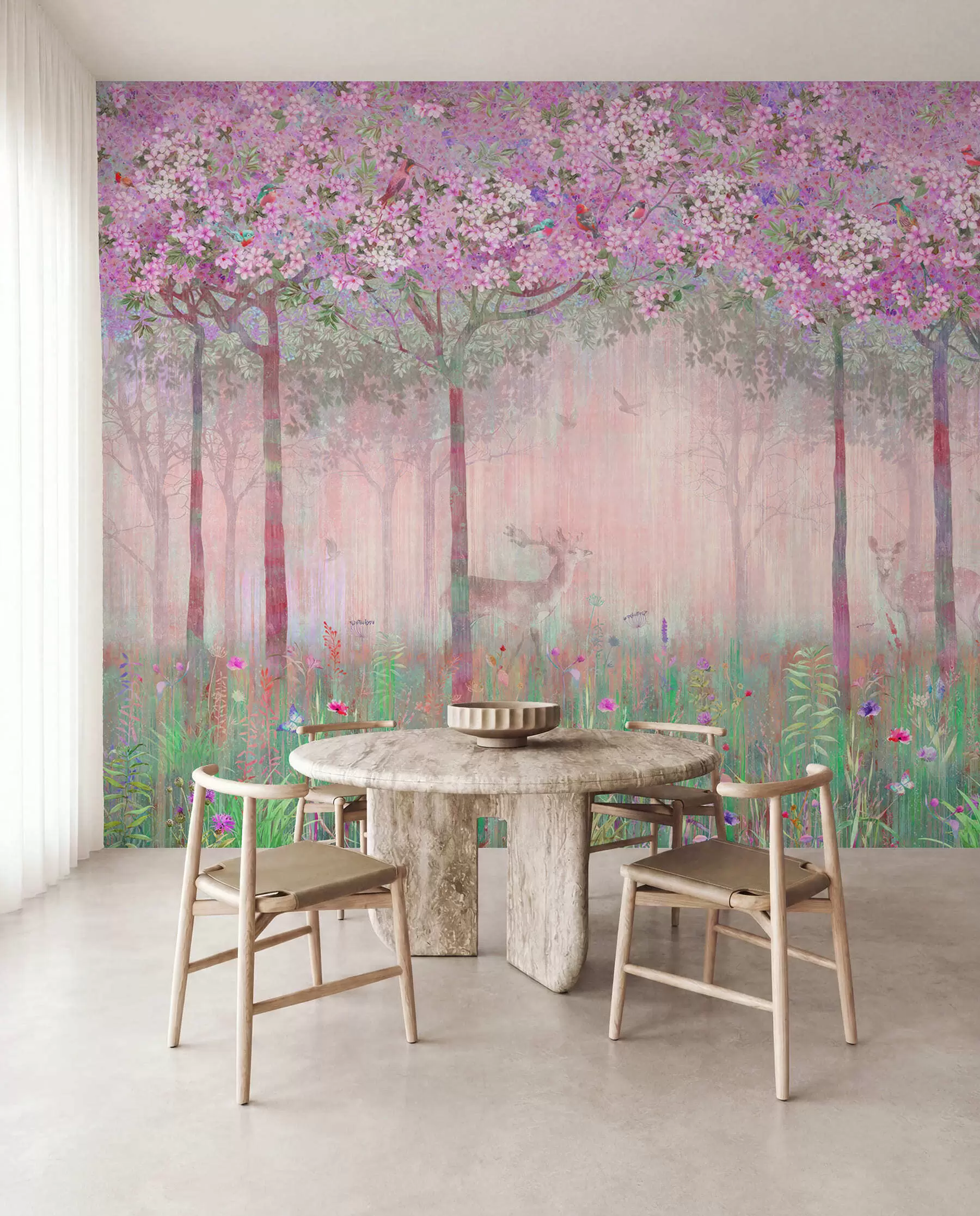 murais de parede Veado entre flores rosa u62100v3