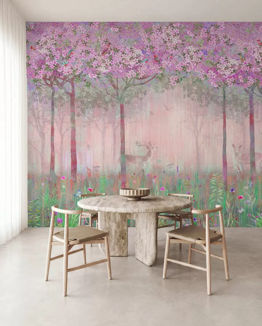 murais de parede Veado entre flores rosa u62100v3