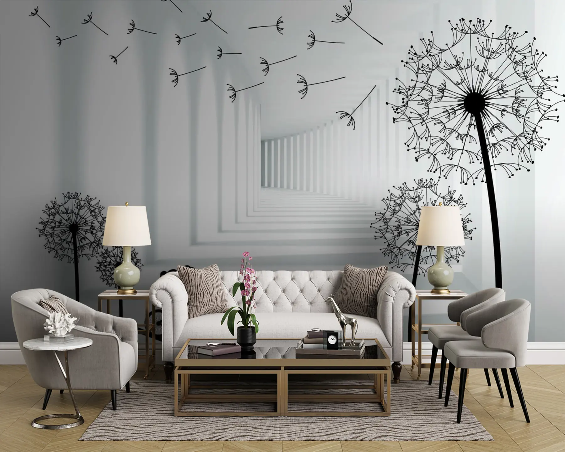 murais de parede Silhuetas de dentes-de-leão no túnel u63551