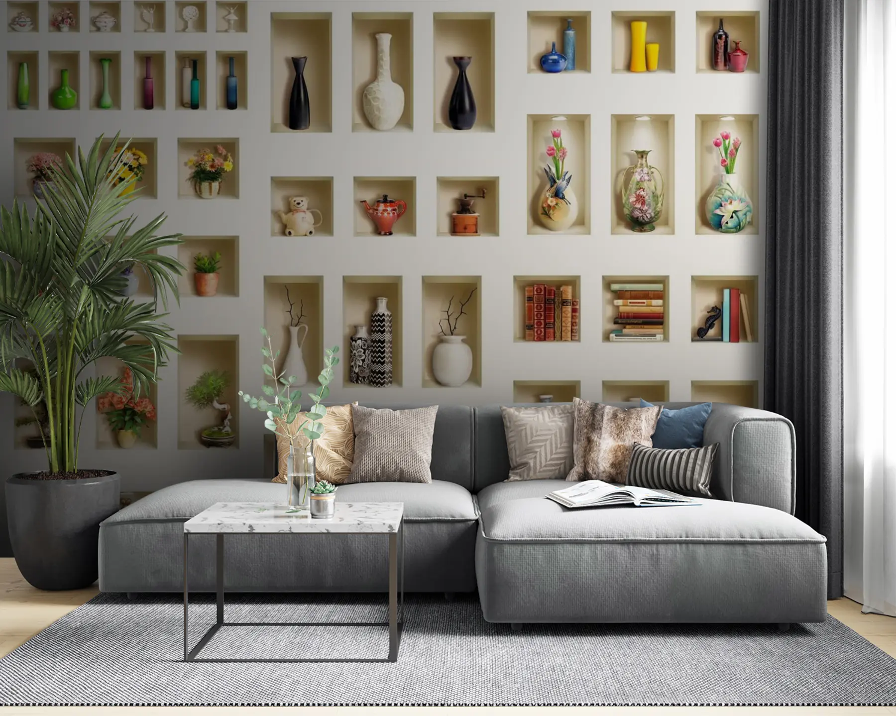 murais de parede Prateleira, expressão facial e planta u66450