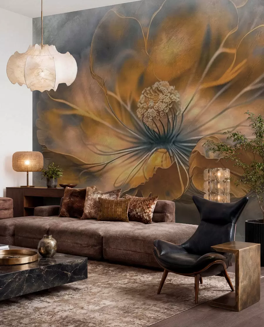 murais de parede Flor dourada em antracite u93916