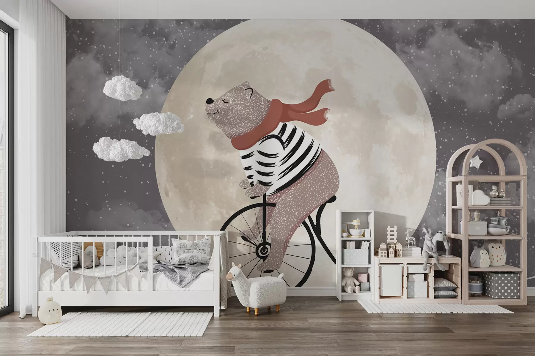 murais de parede Um urso de conto de fadas em uma bicicleta u74483