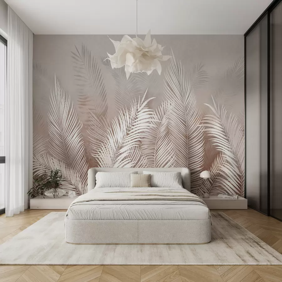 murais de parede Palmeiras brancas sobre um fundo castanho Granzh u74601