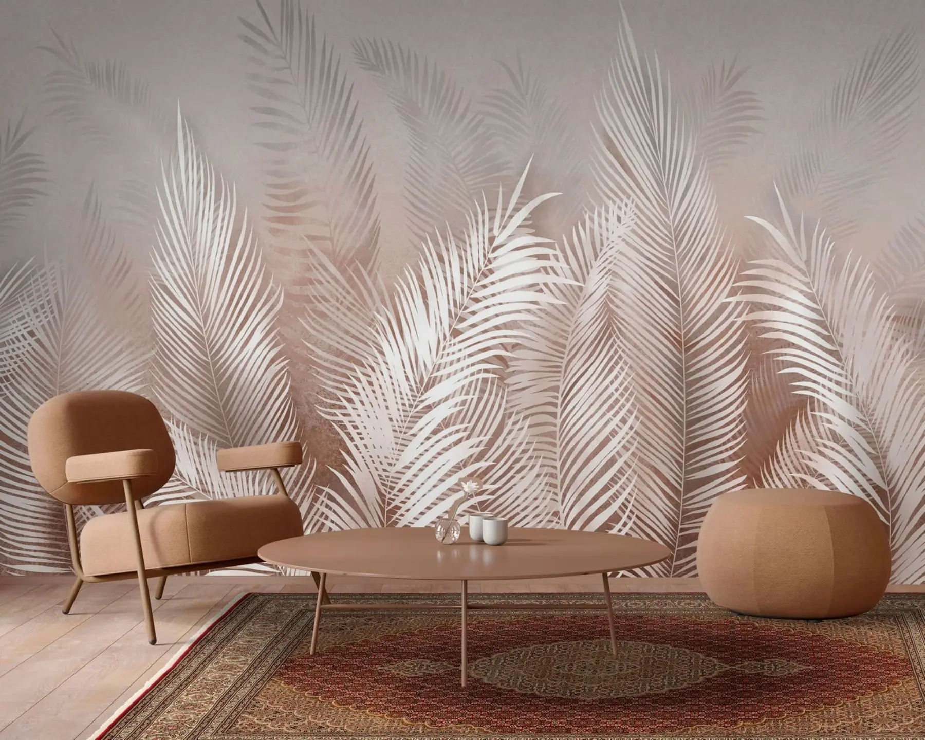 murais de parede Palmeiras brancas sobre um fundo castanho Granzh u74601
