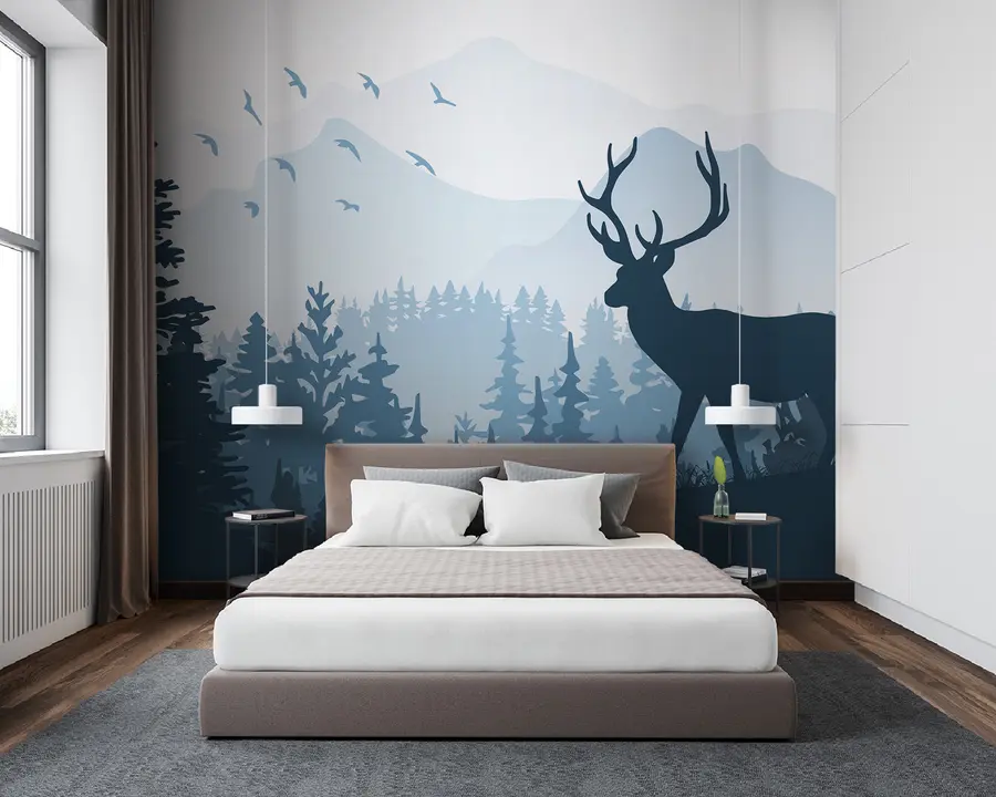murais de parede Silhueta de um cervo na floresta u93972