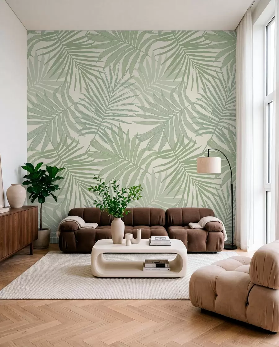 murais de parede Folhagens tropicais em tons pastéis verde-oliva u74826