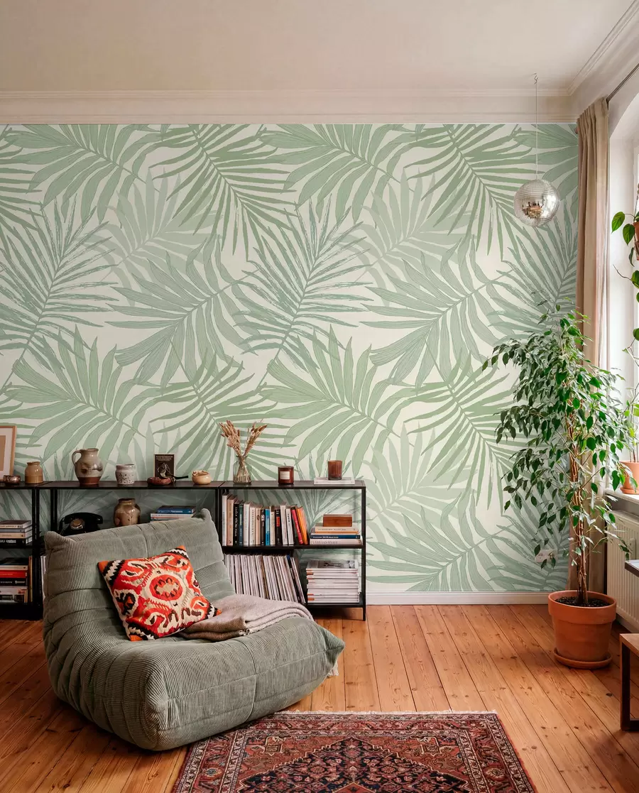murais de parede Folhagens tropicais em tons pastéis verde-oliva u74826
