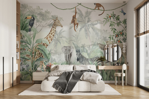 Papéis de parede Panorama da selva com animais, Papel de parede Para Criancas, u74709 : Uwalls.pt