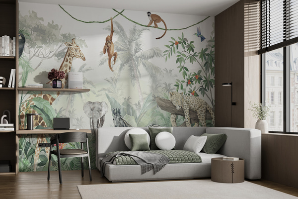 Papéis de parede Panorama da selva com animais, Papel de parede Para Criancas, u74709 : Uwalls.pt