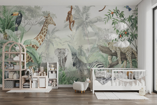 Papéis de parede Panorama da selva com animais, Papel de parede Para Criancas, u74709 : Uwalls.pt