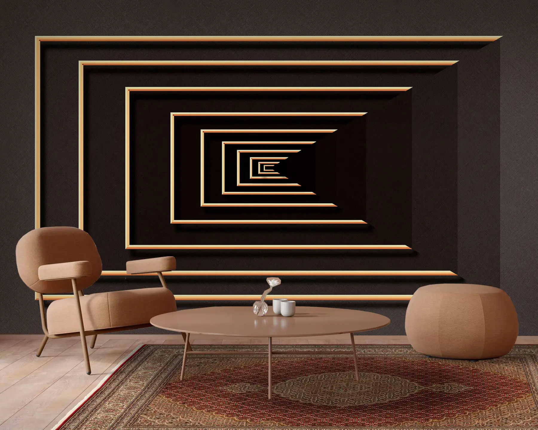 murais de parede Ilusão de ótica, fundo castanho e molduras u74804