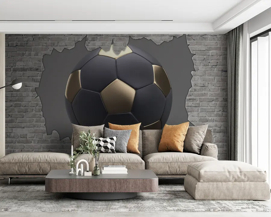 murais de parede Bola de futebol contra o fundo de uma parede de tijolos u94058
