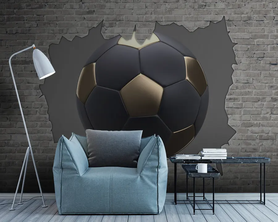 murais de parede Bola de futebol contra o fundo de uma parede de tijolos u94058