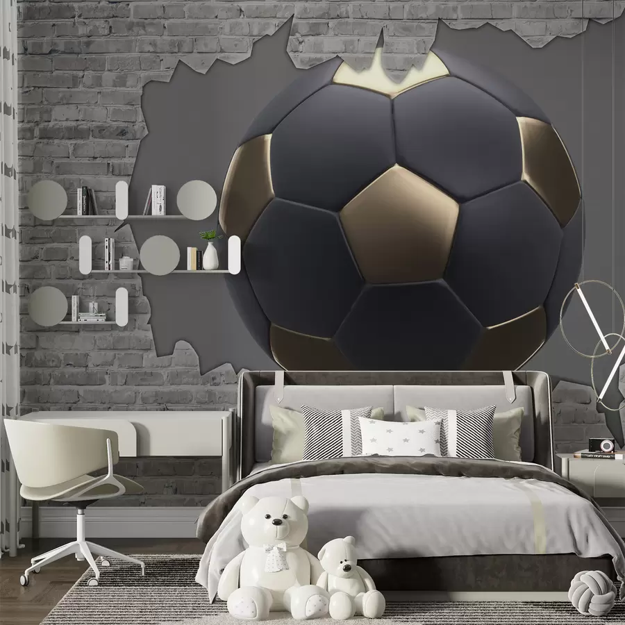 murais de parede Bola de futebol contra o fundo de uma parede de tijolos u94058