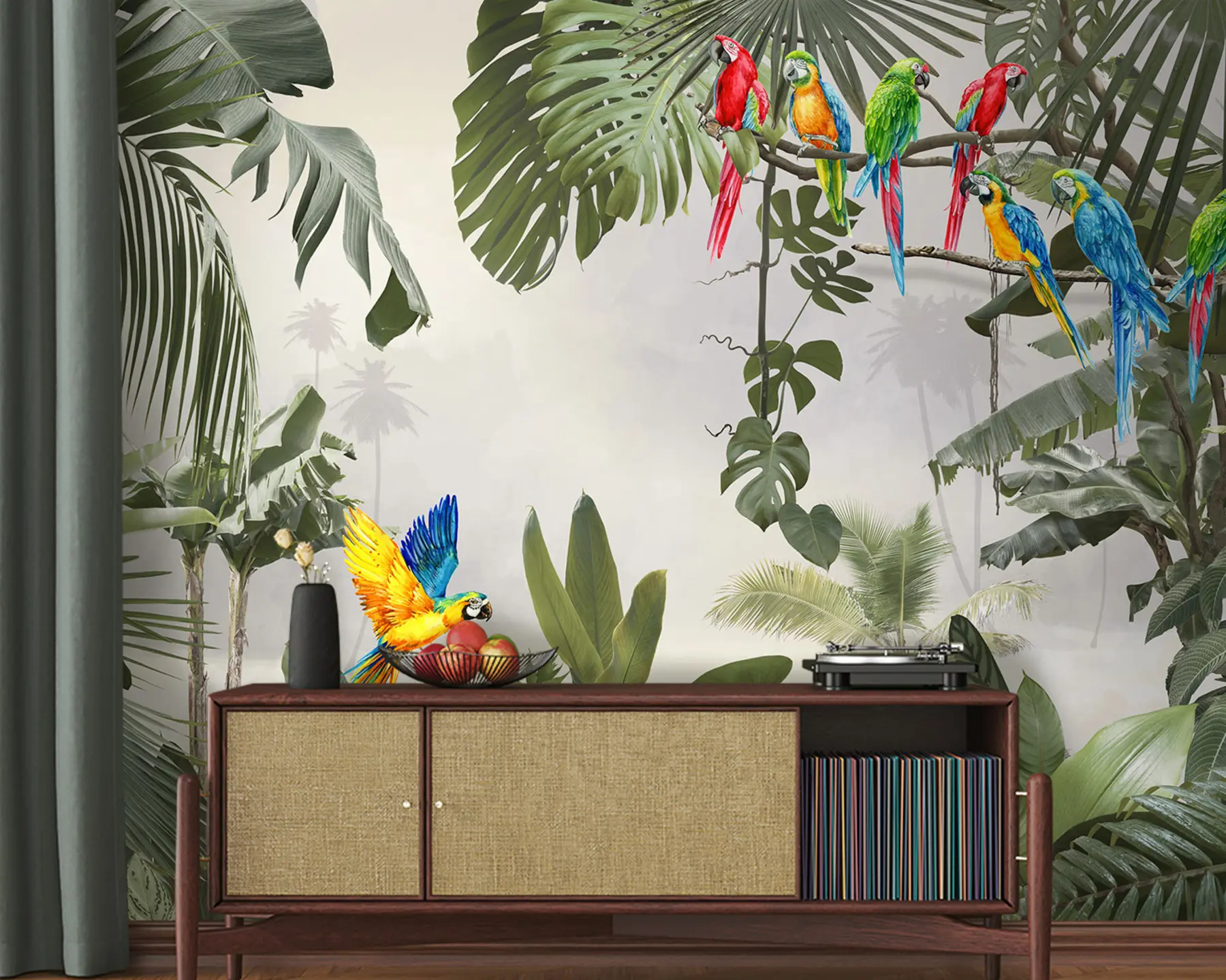 murais de parede Papagaios em galhos na floresta tropical u94072