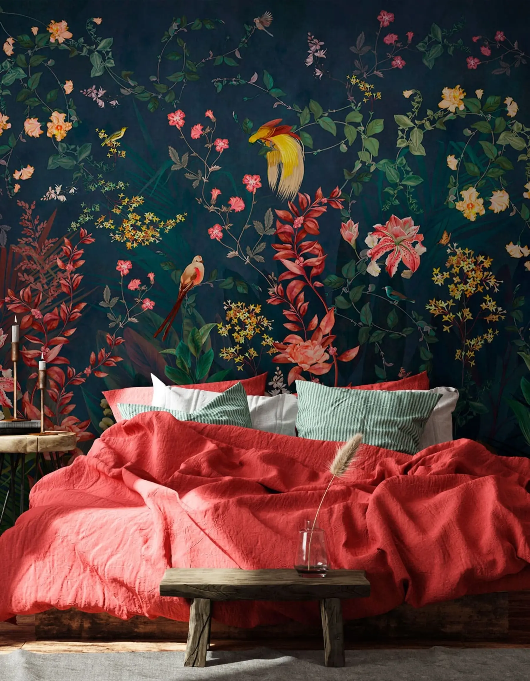 murais de parede Ramos brilhantes e pássaros em estilo chinoiserie u74744