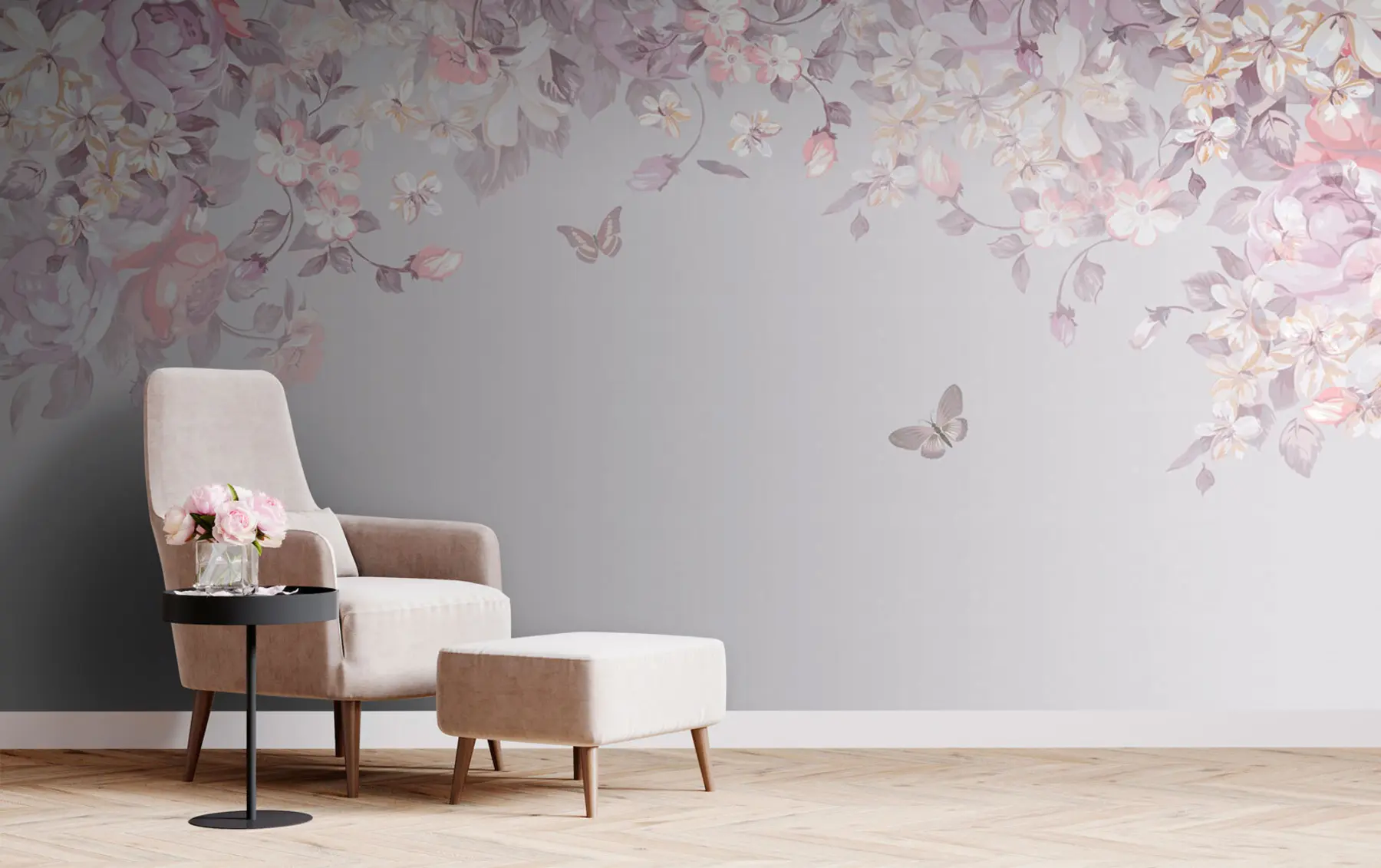 murais de parede Um jardim de bilhetes com flores e borboletas u94295