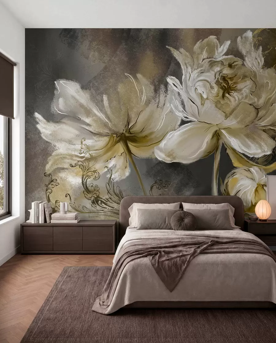 murais de parede Flores vintage em um fundo de textura u78738