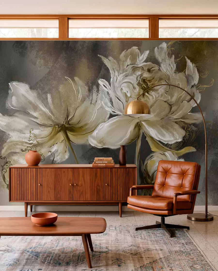 murais de parede Flores vintage em um fundo de textura u78738