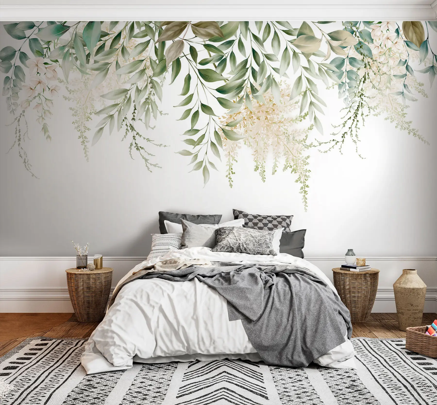 murais de parede Quadro floral com verdes aquarela u94197