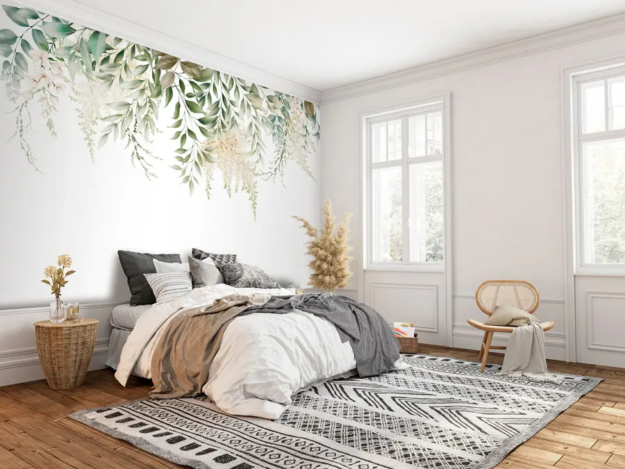 murais de parede Quadro floral com verdes aquarela u94197