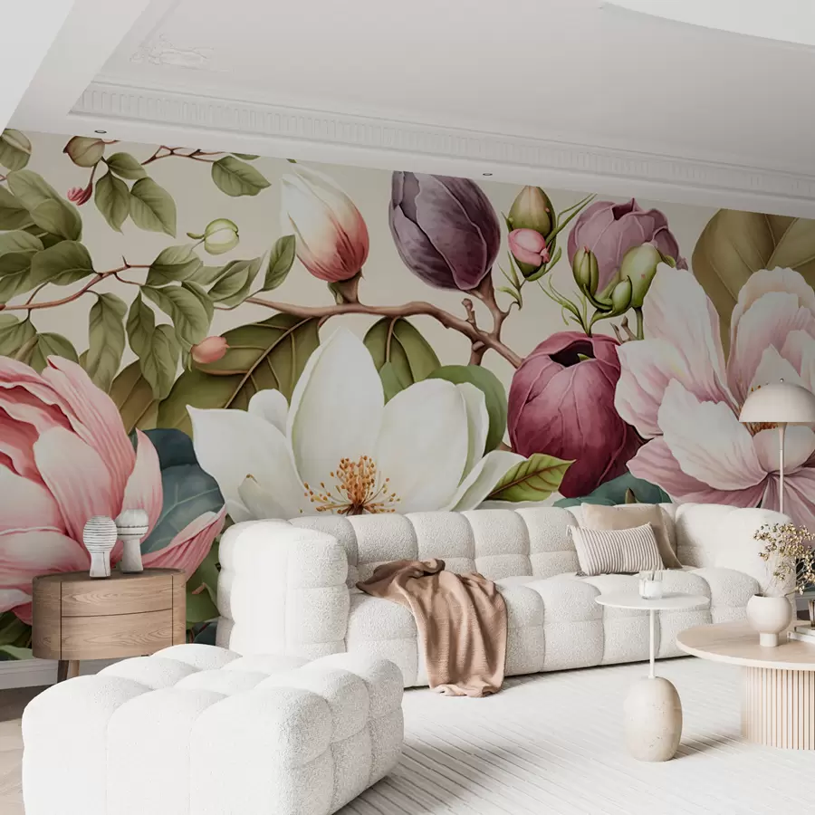 murais de parede Pincel de luz de flores em aquarela u70654