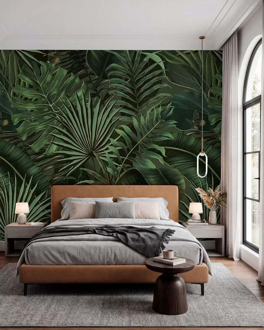 murais de parede Padrão tropical com palma verde tropical, folhas de bananeira u94341