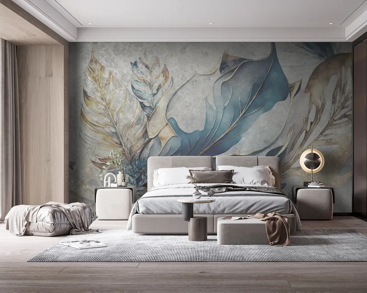 murais de parede Grandes flores em aquarela em uma parede de concreto u93998