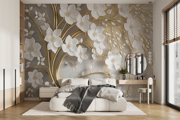 Papéis de parede árvore com flores brancas, Papel de parede 3D, Papel de parede Flor 3D, u94015 : Uwalls.pt