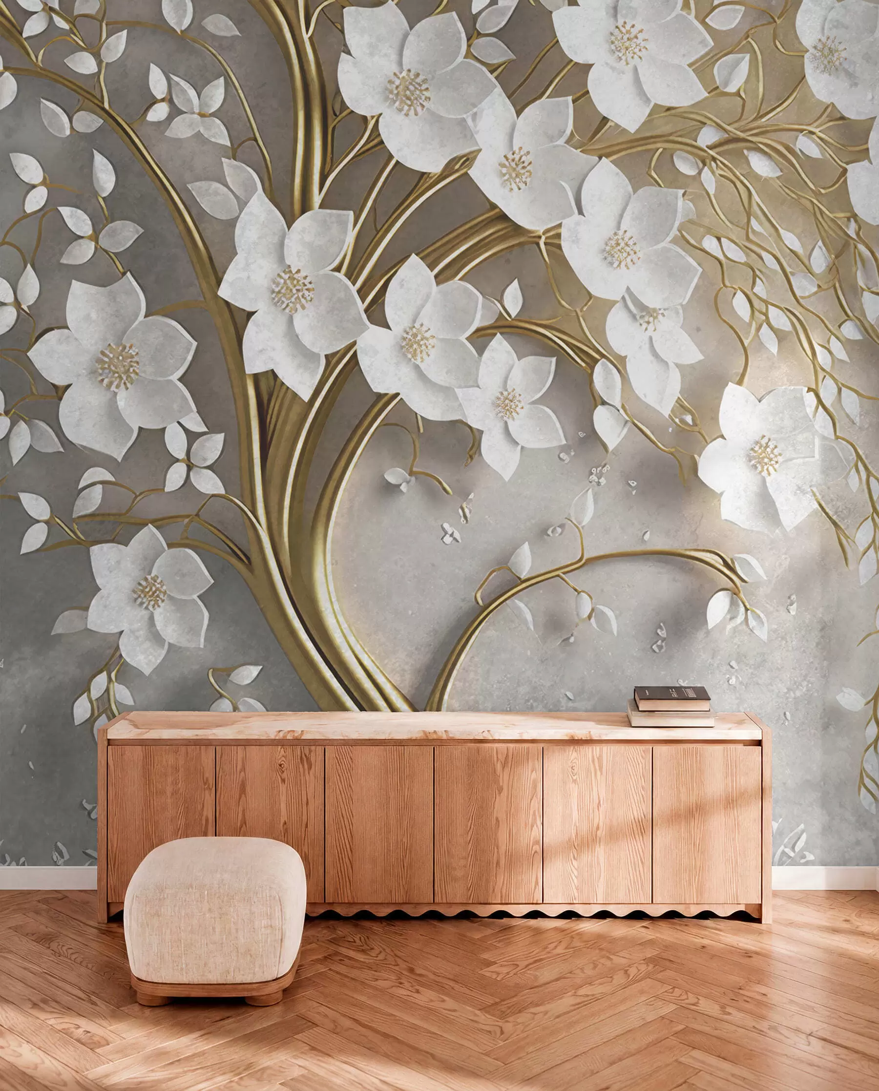 murais de parede árvore com flores brancas u94015