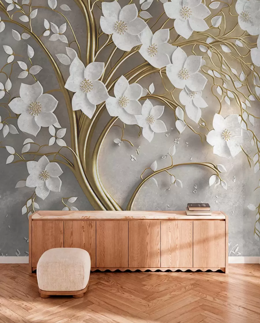 murais de parede árvore com flores brancas u94015