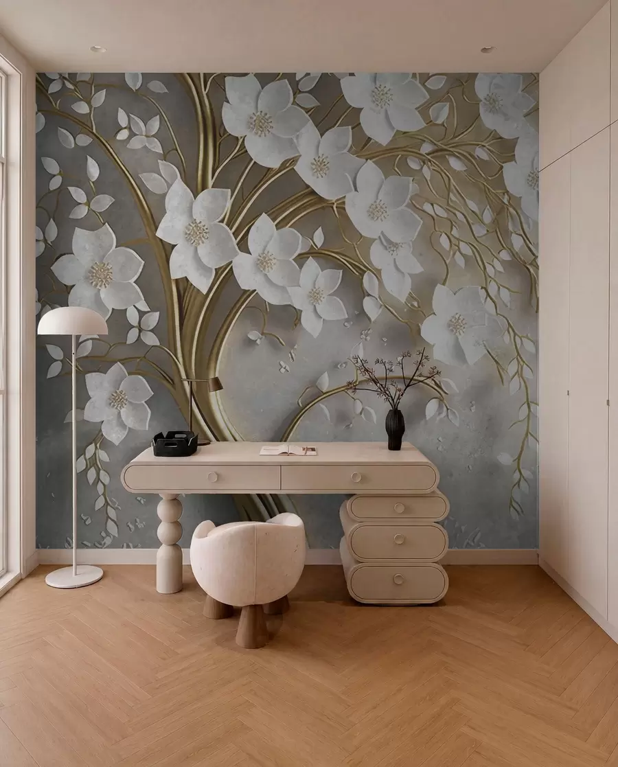 murais de parede árvore com flores brancas u94015