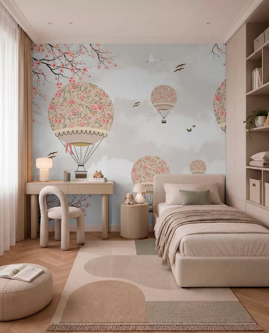 murais de parede Balões em flores e ramos de sakura u94445