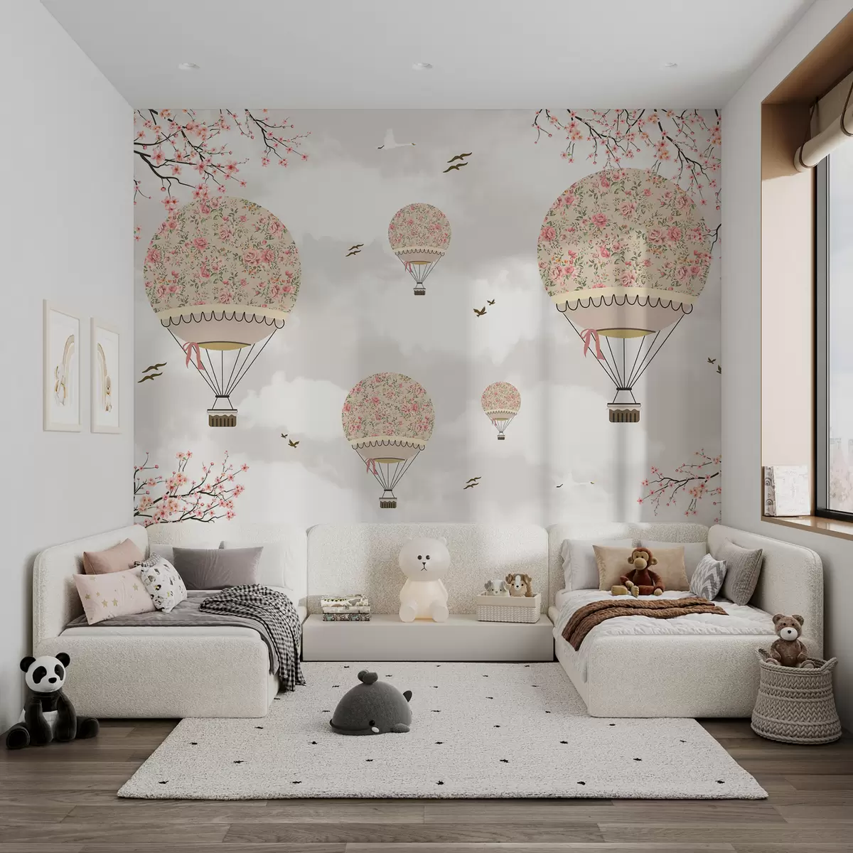 murais de parede Balões em flores e ramos de sakura u94445