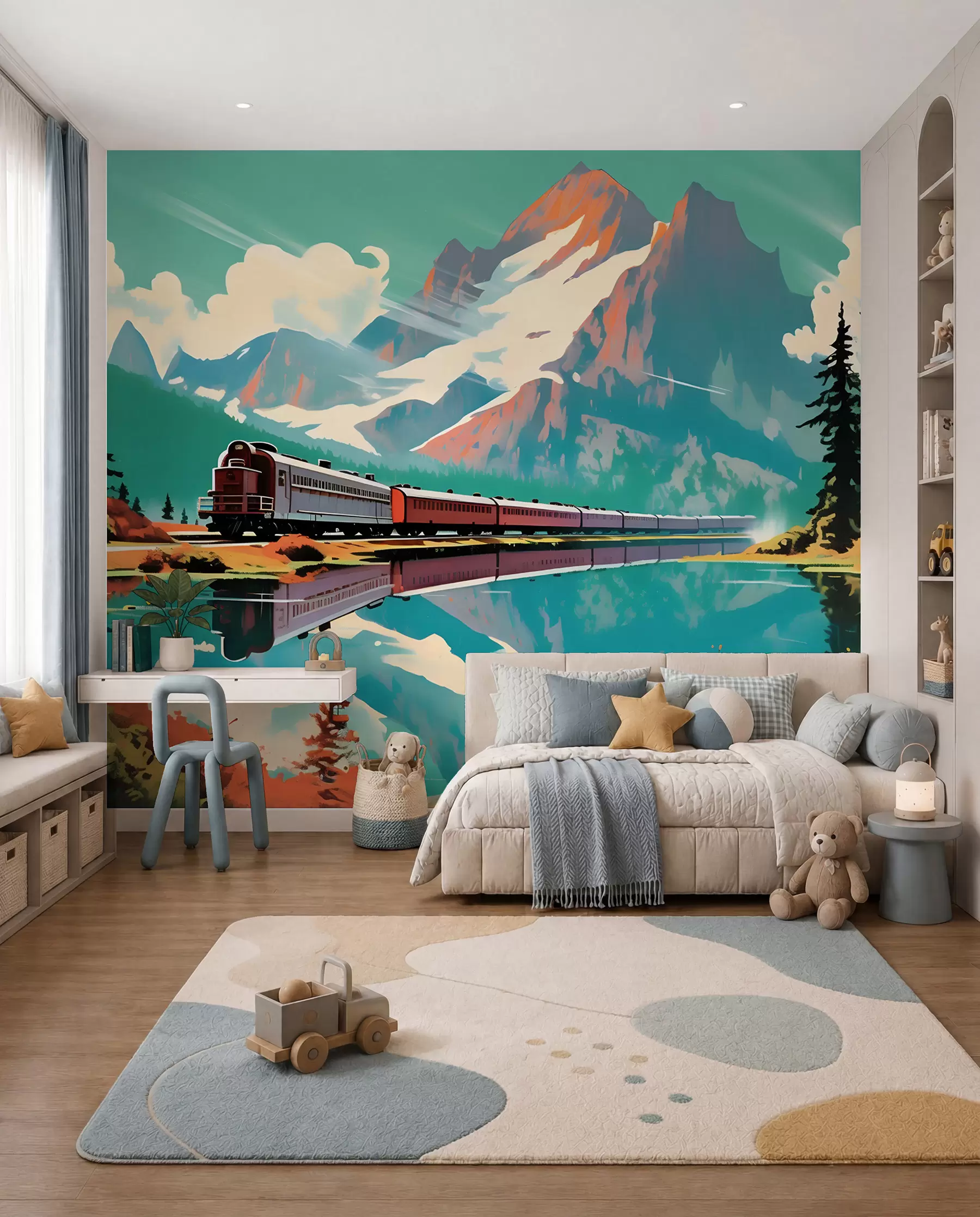 murais de parede Paisagem montanhosa e trem u94759