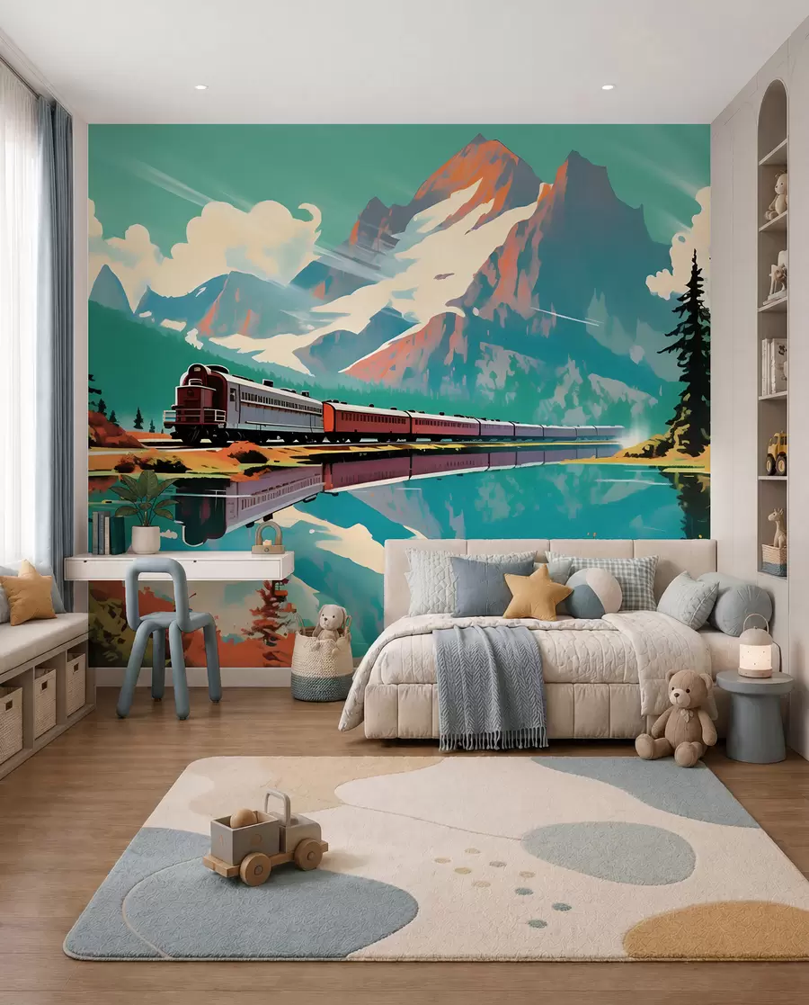 murais de parede Paisagem montanhosa e trem u94759