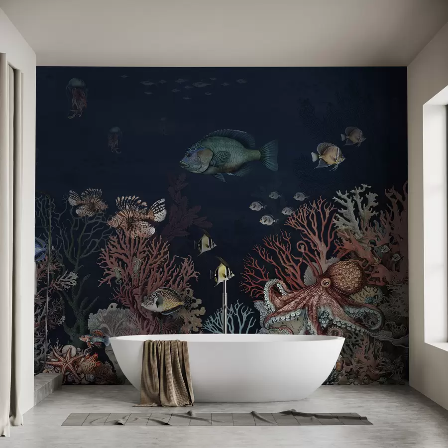 murais de parede Recifes de corais e peixes nas profundezas da baía u94467
