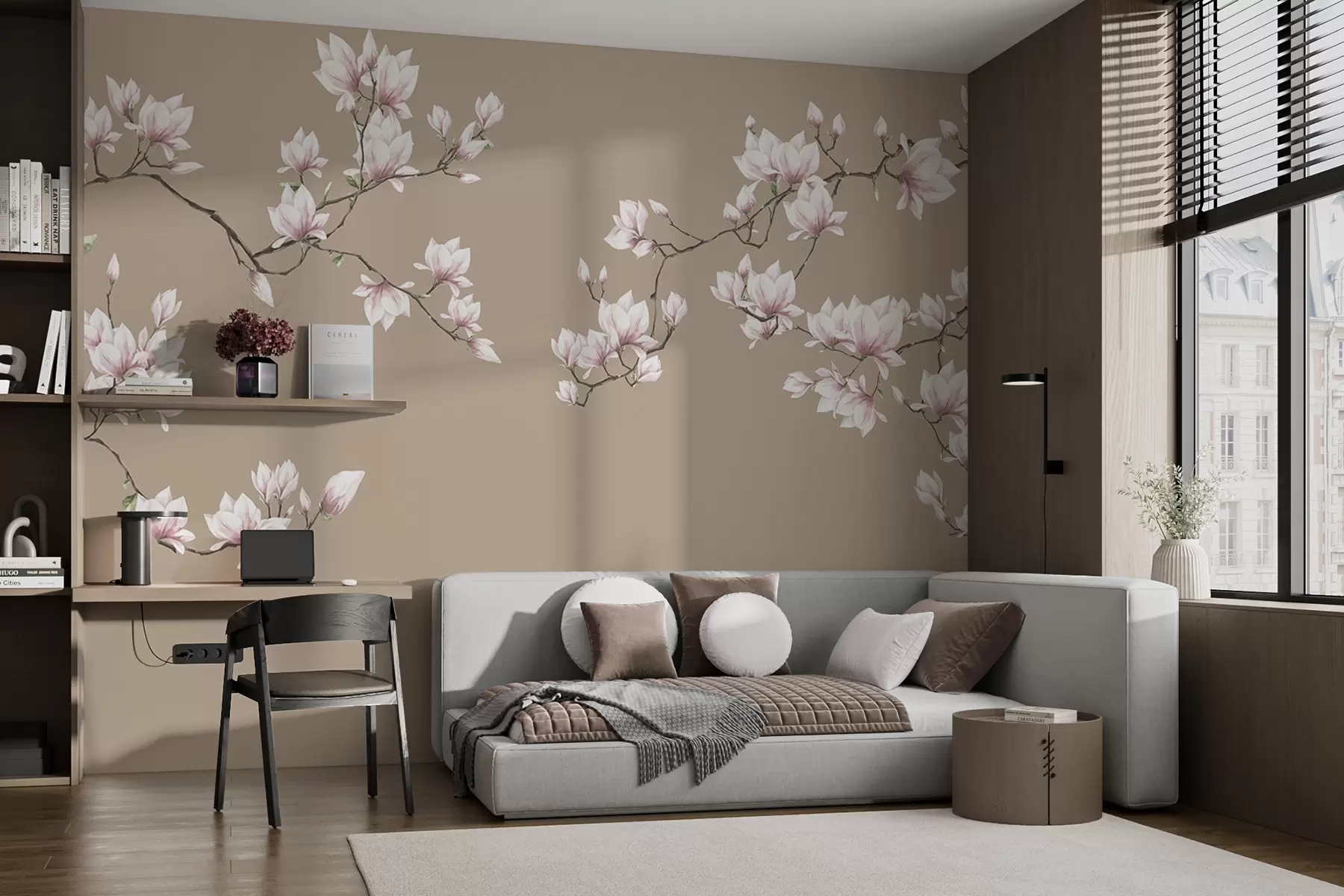 murais de parede Ramos florescentes de magnólia rosa u94363