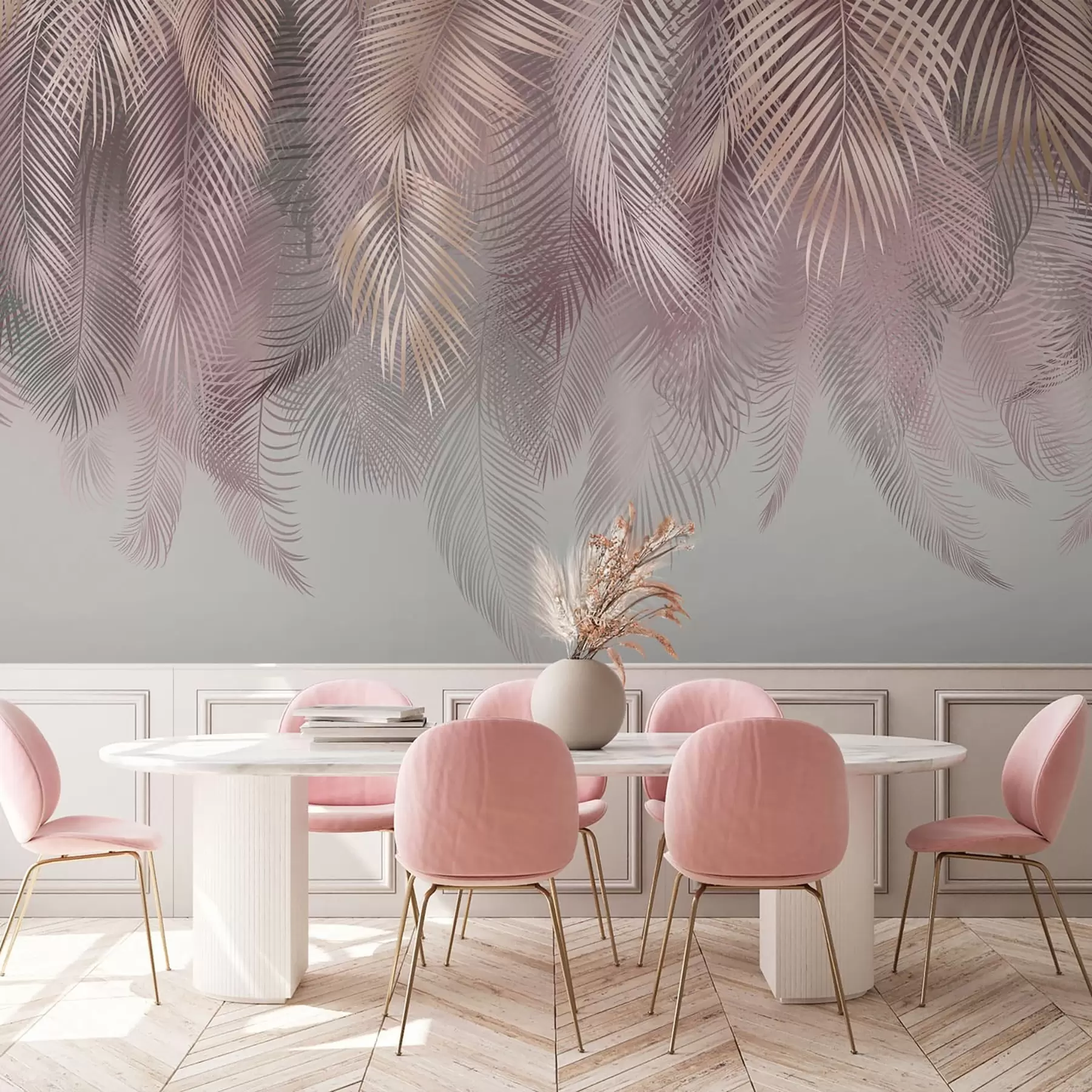 murais de parede Folhas de palmeira cor-de-rosa u94375