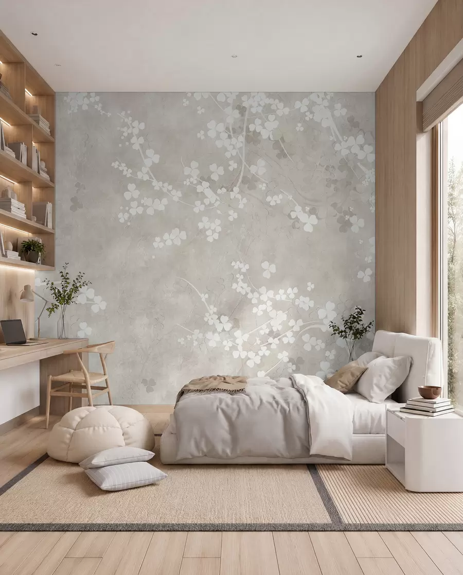 murais de parede Galhos e flores frágeis brancos u94458