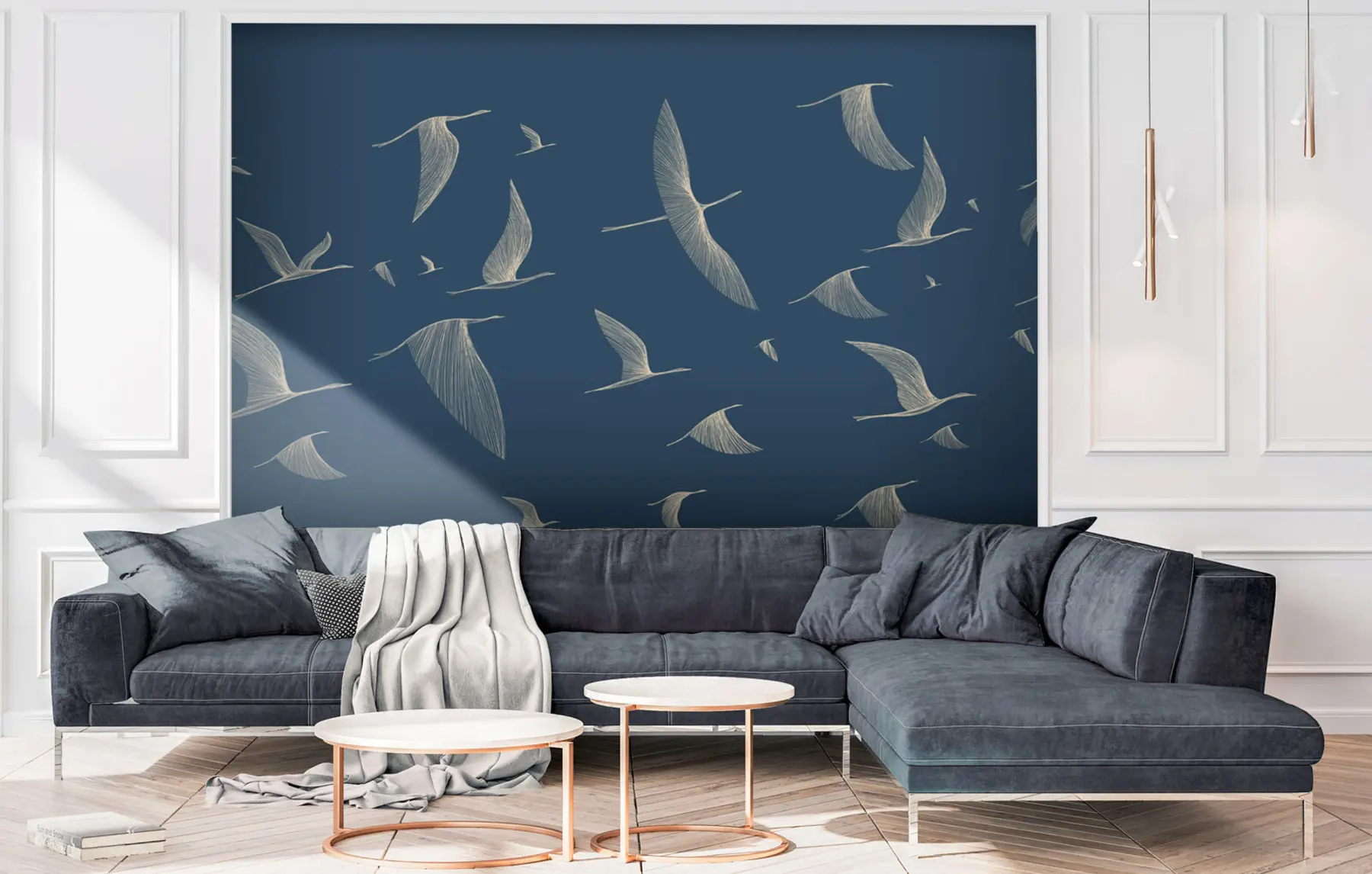 murais de parede Aves ligeiras abstractas sobre um fundo azul u94616