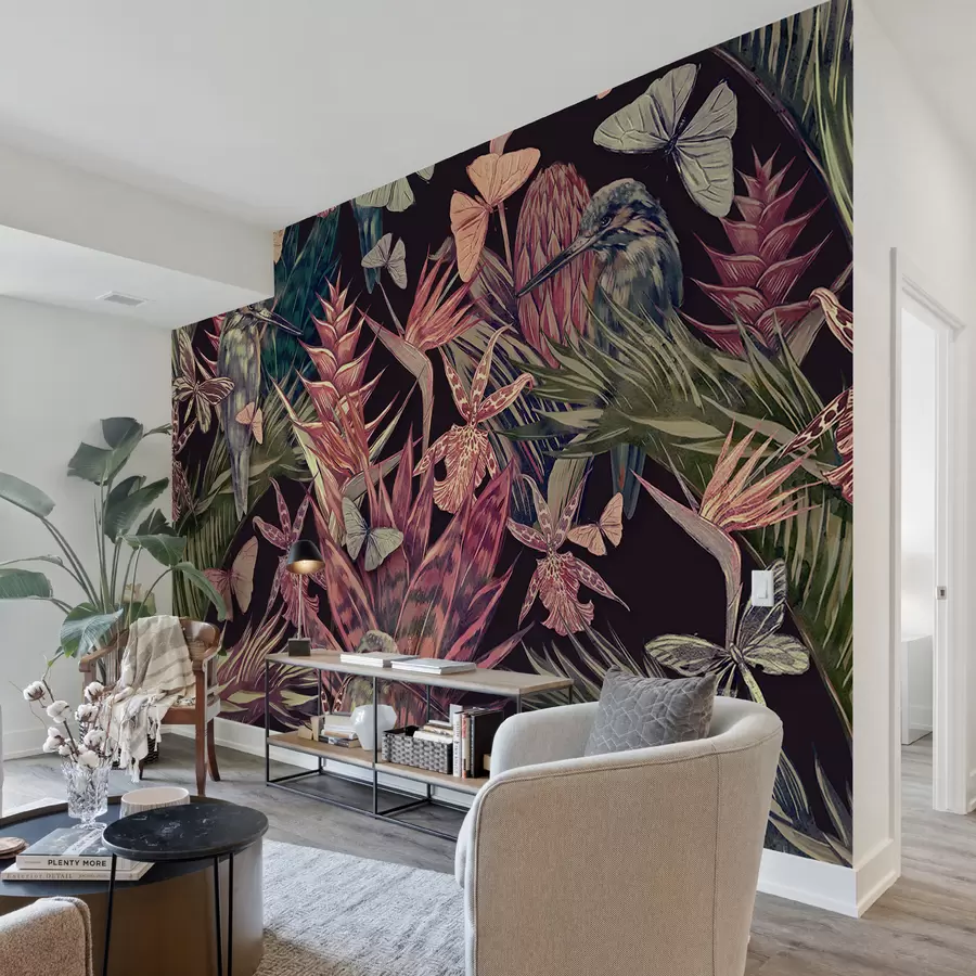 murais de parede   Folhas de palmeira, árvores, flores tropicais, folhas da selva u95076