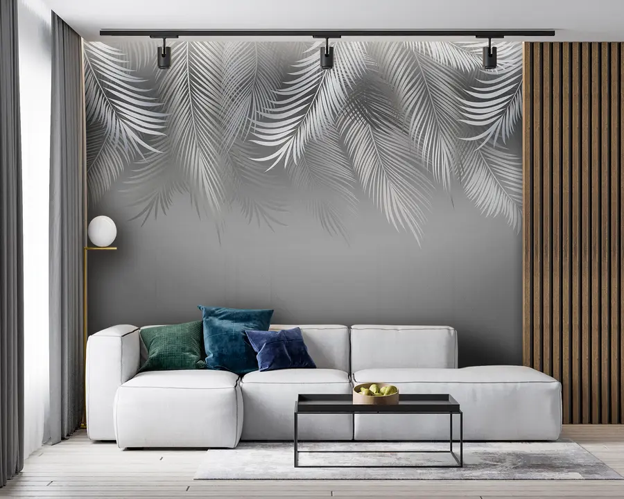 murais de parede Folhas tropicais e fundo geométrico translúcido u94962