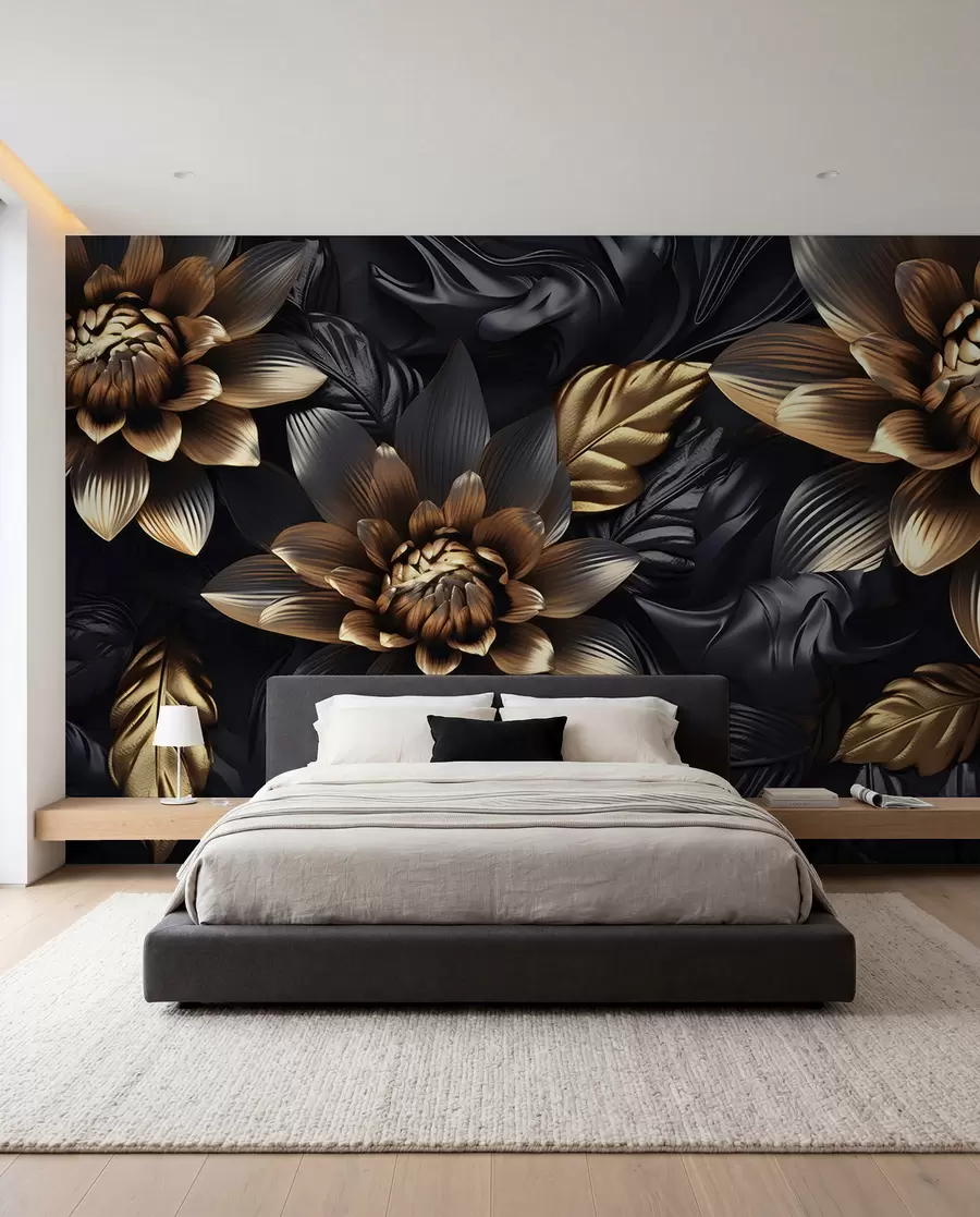 murais de parede Flores negras volumosas u95244