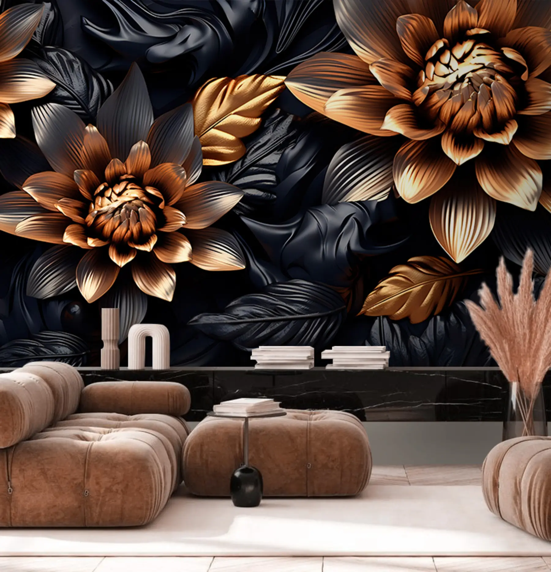 murais de parede Flores negras volumosas u95244