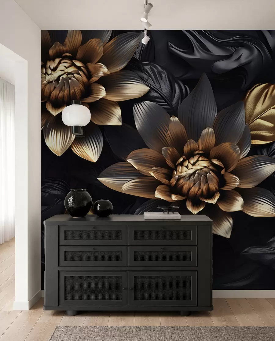 murais de parede Flores negras volumosas u95244